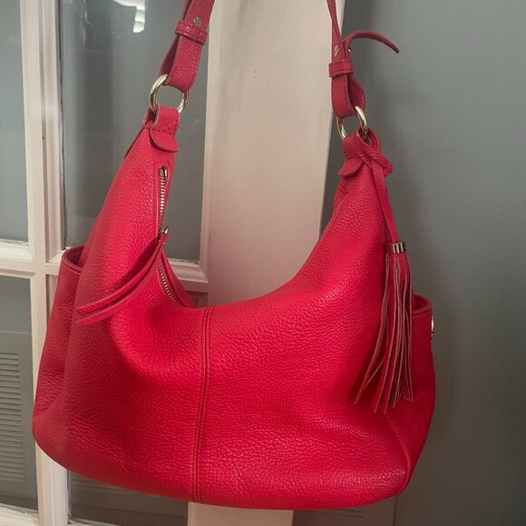 Isaac Mizrahi Pebbles Leather Red Shoulder Purse Bag - Picture 2 of 14